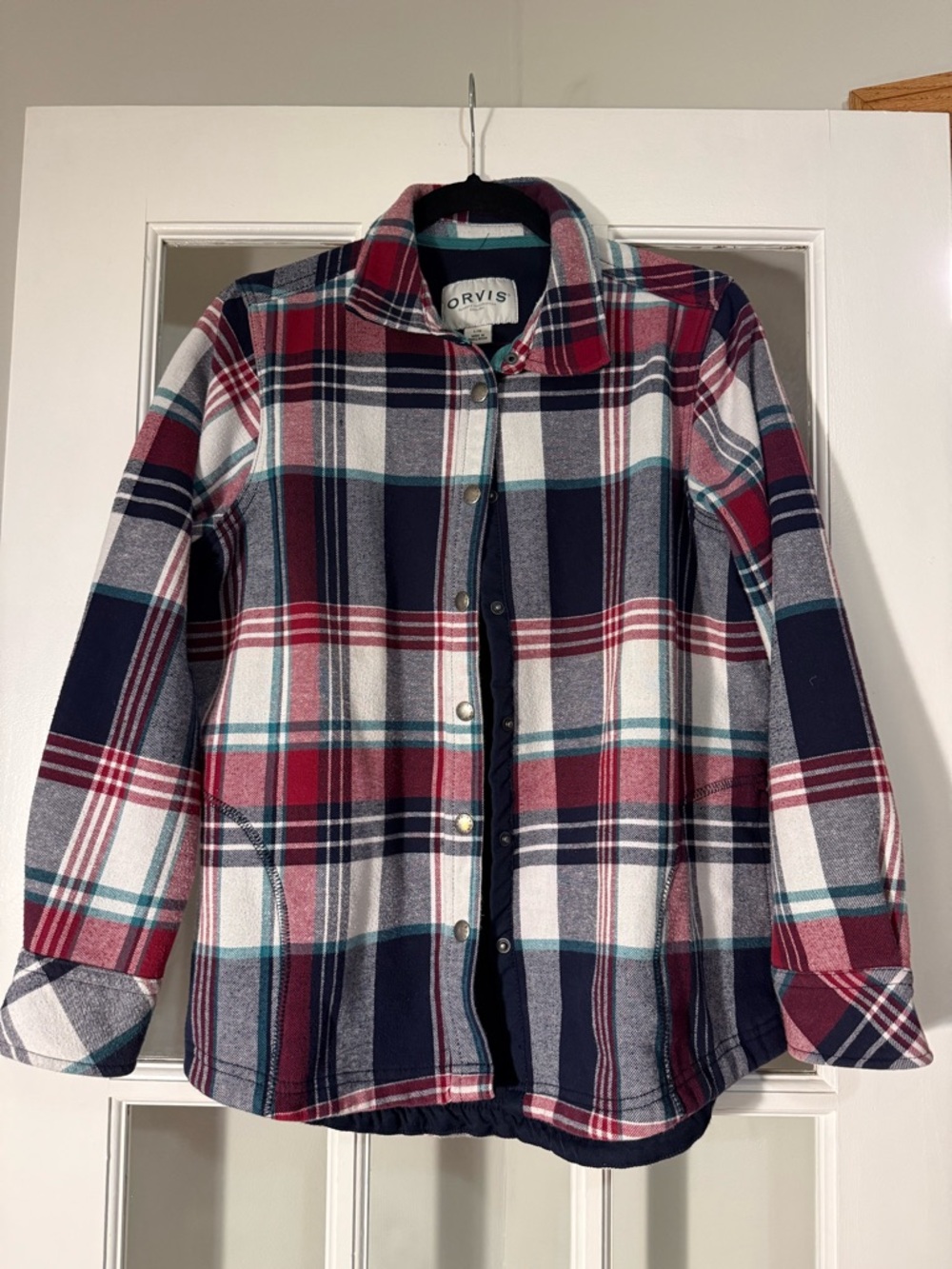 Orvis Plaid Snap-Front Shirt Jacket in Navy, Red & Teal